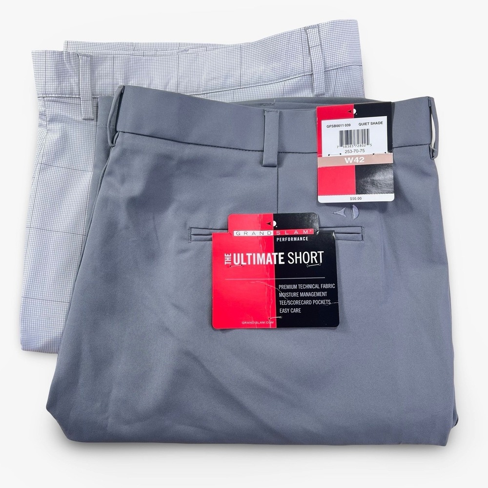 Grand Slam Chaps Golf Shorts Mens 42 Gray 2 Lot Bundle Performance Windowpane